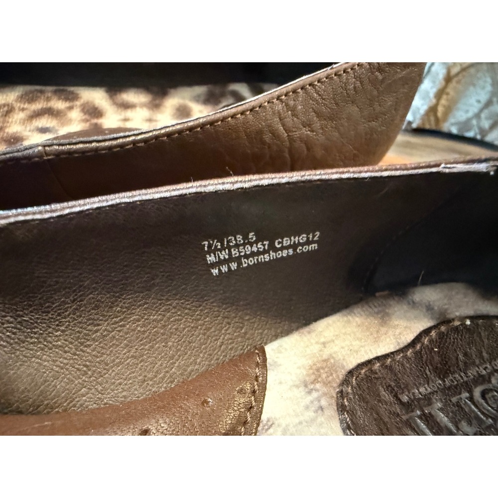 Born Brown Leather Bow Ballet‎ Flats Leopard Print Lining B59457 Womens 7.5 - Picture 3 of 6